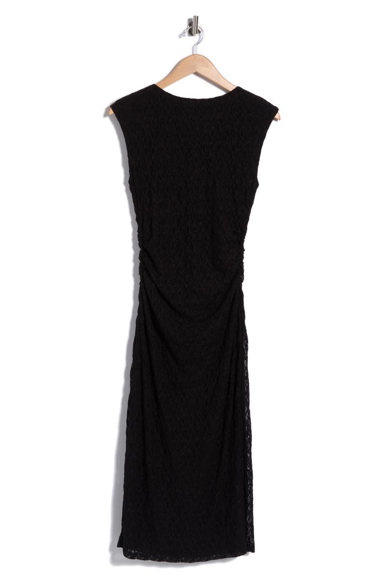 Ruched Lace Midi Dress, Alternate, color, BLACK