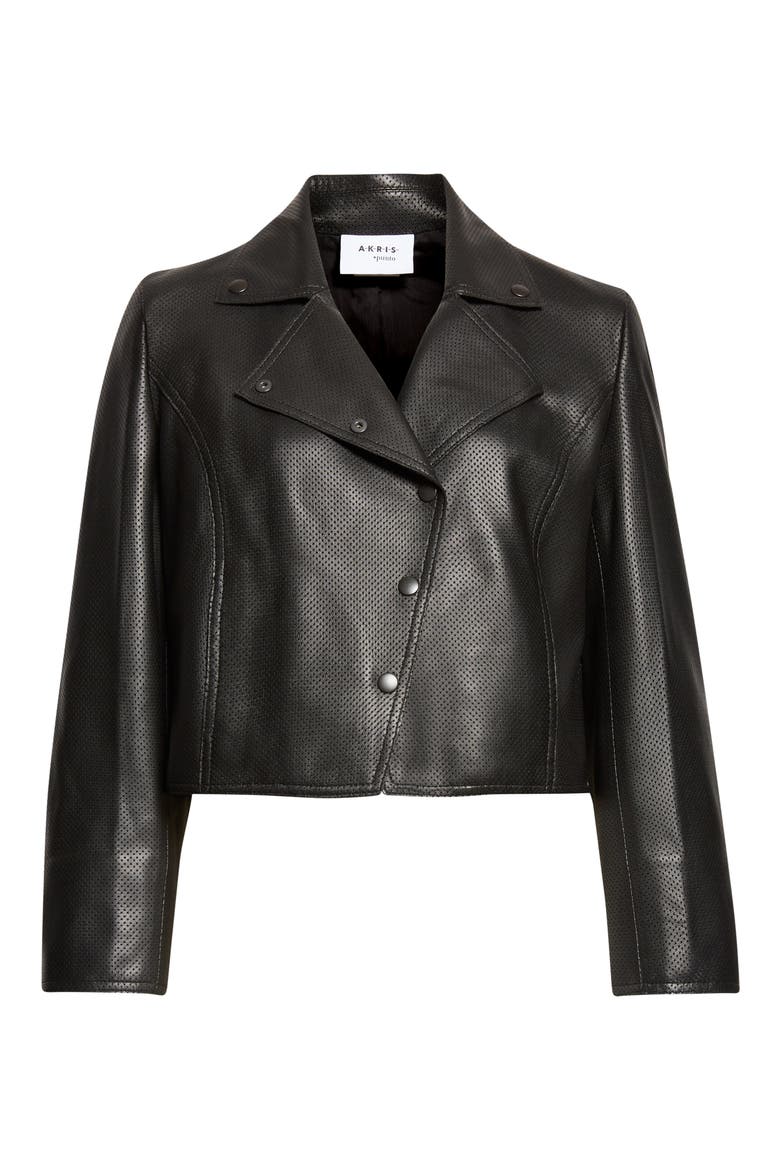 Crop Perforated Leather Jacket, Alternate, color, BLACK
