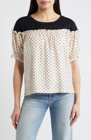 Loveappella Contrast Yoke Puff Sleeve Top