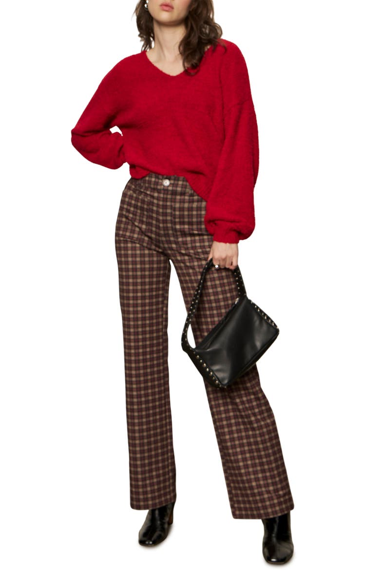 Teddy Fleece V-Neck Sweater, Alternate, color, CHERRY RED