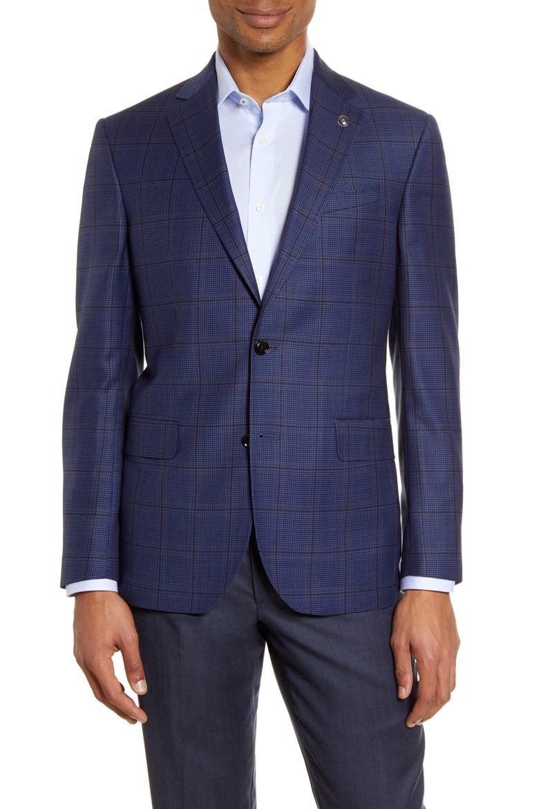 Jay Trim Fit Houndstooth Wool Sport Coat, Main, color, BLUE