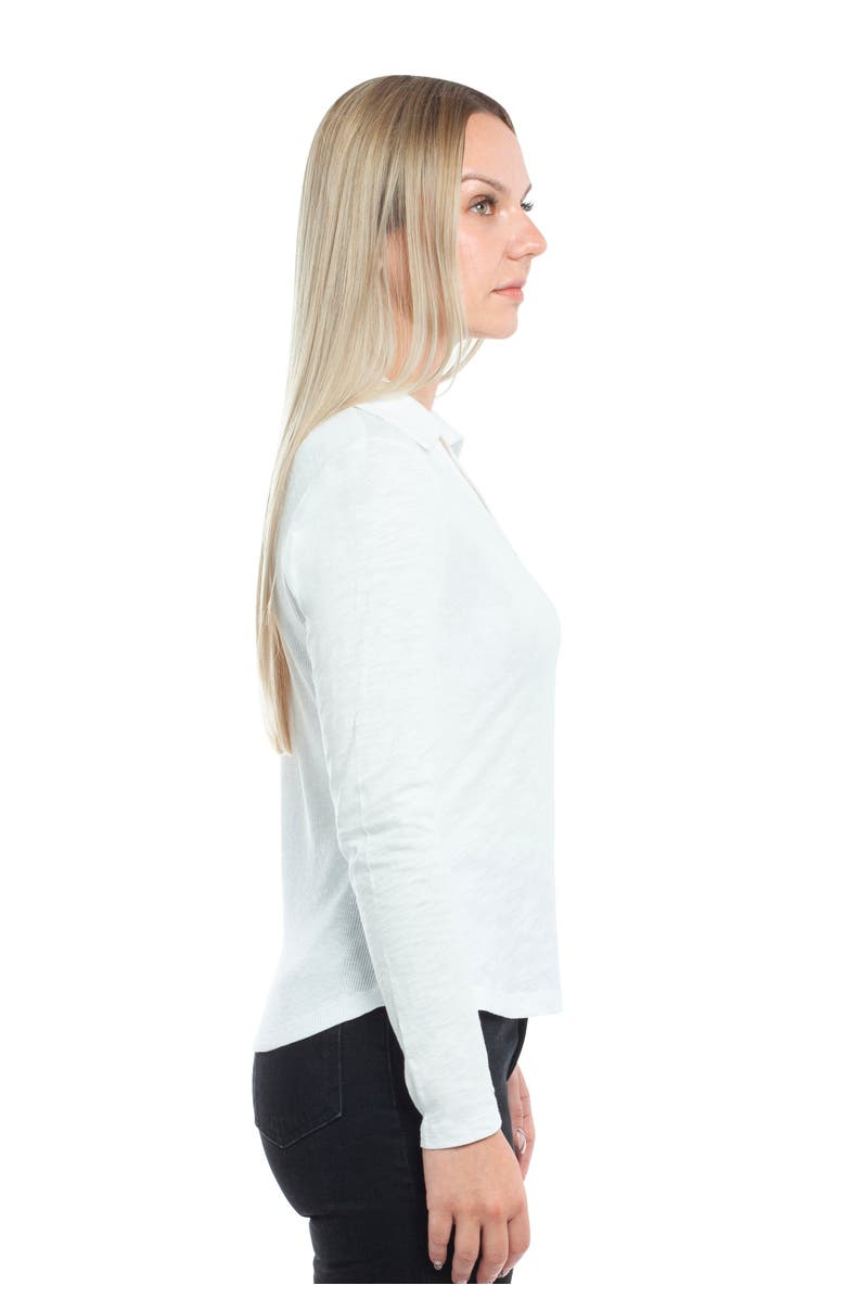 WILT Clothing Scoop Neck Long Sleeve Polo Tee with Round Hem, Alternate, color, White