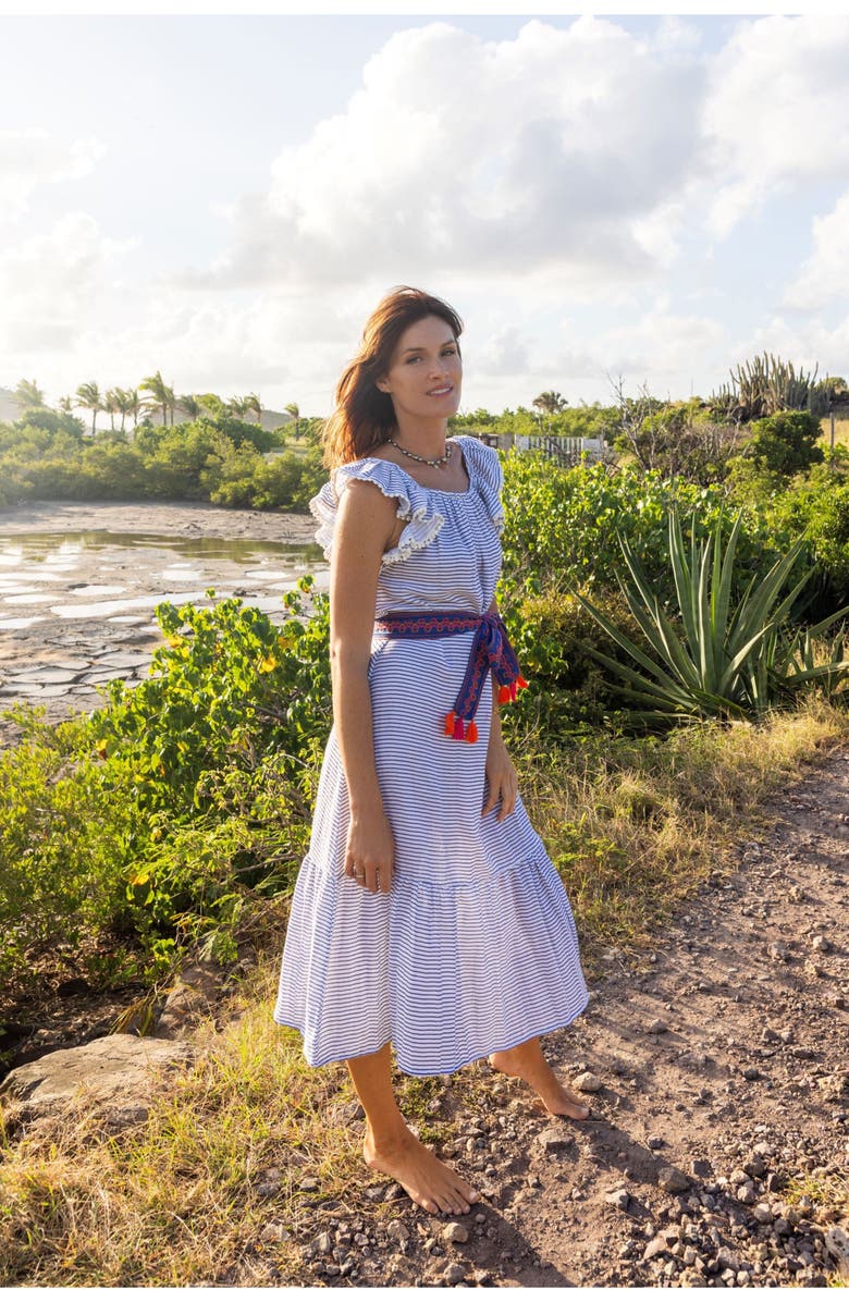 Mer St. Barth Eva Women's Ruffle Sundress Marine Stripe, Alternate, color, Blue