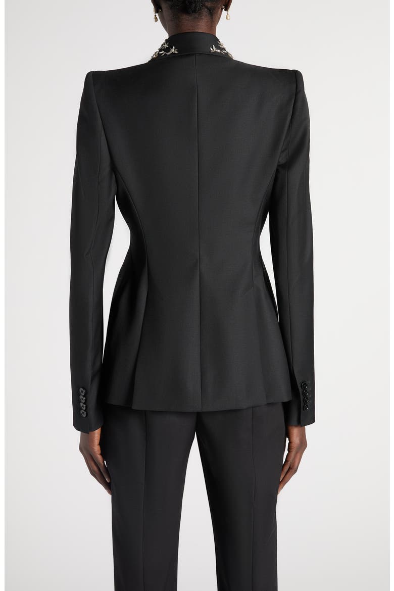 Embroidered Lapel Single-Breasted Wool Jacket, Alternate, color, BLACK