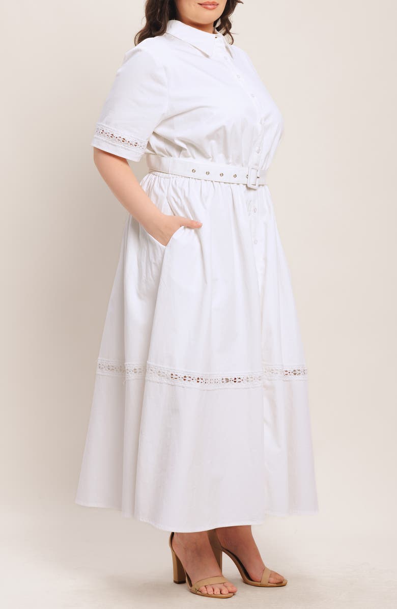 FLYING TOMATO Cotton Belted Shirtdress, Alternate, color, White