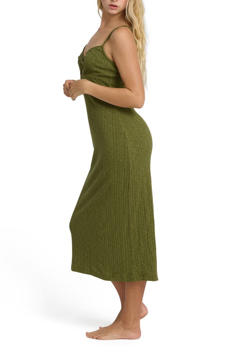 Billabong Sweet Moves Texture Cotton Blend Midi Slipdress, Alternate, color, Dark Olive