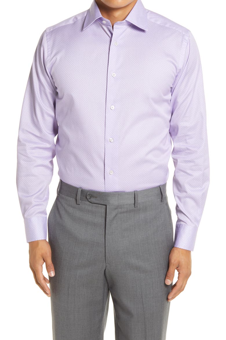 Trim Fit Micro Floral Print Dress Shirt, Main, color, LILAC
