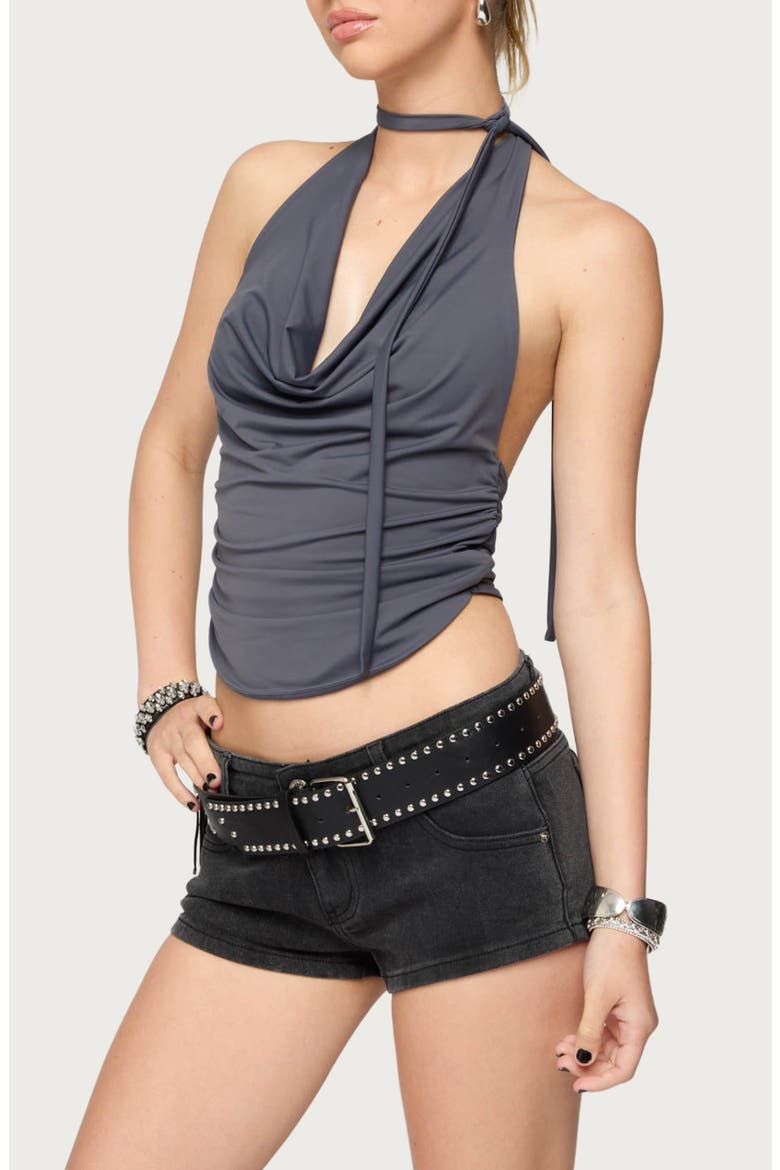 Cowl Neck Crop Top & Scarf Set, Alternate, color, DARK-GRAY