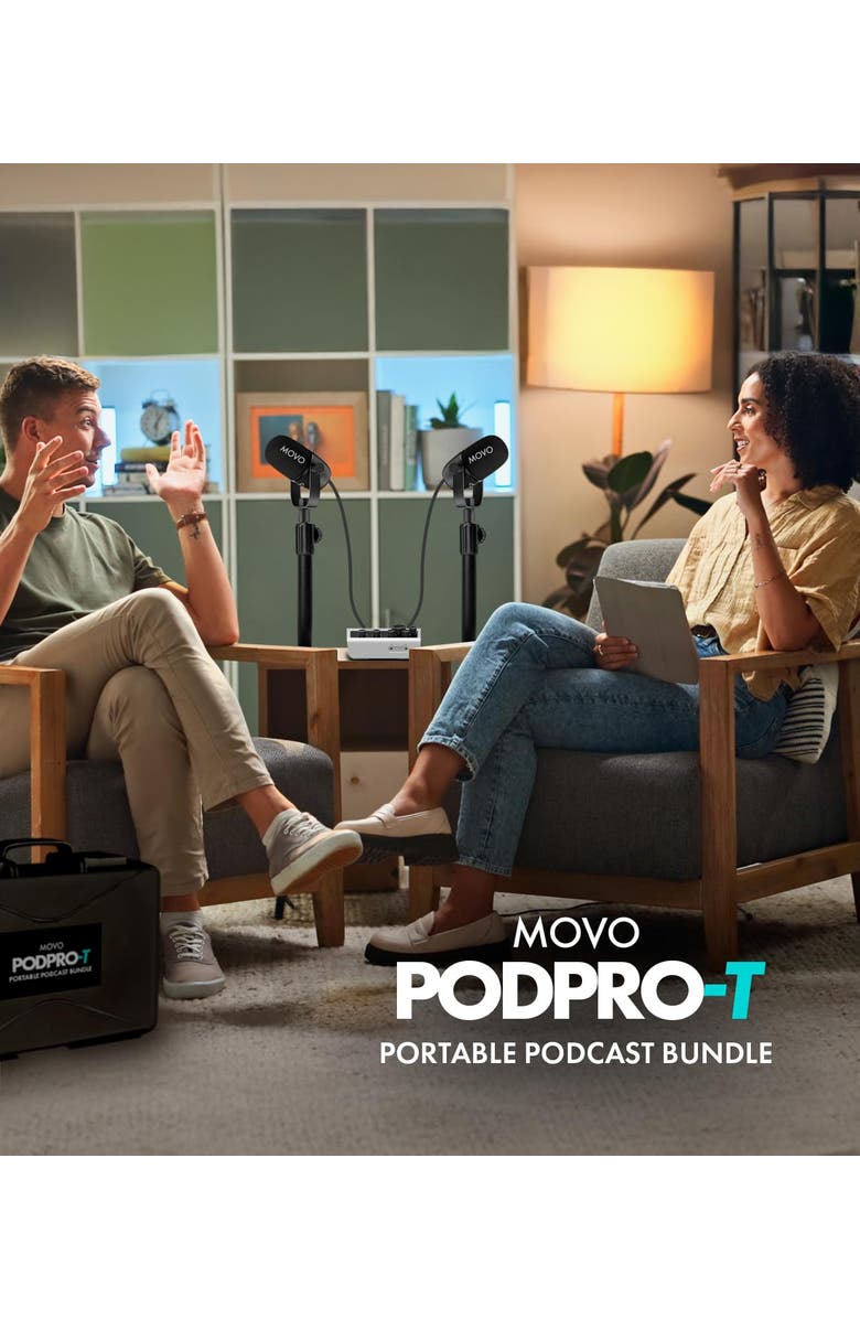 MOVO PodPro-T Portable Podcasting Bundle for 2 for Smartphones and Computers, Alternate, color, Black