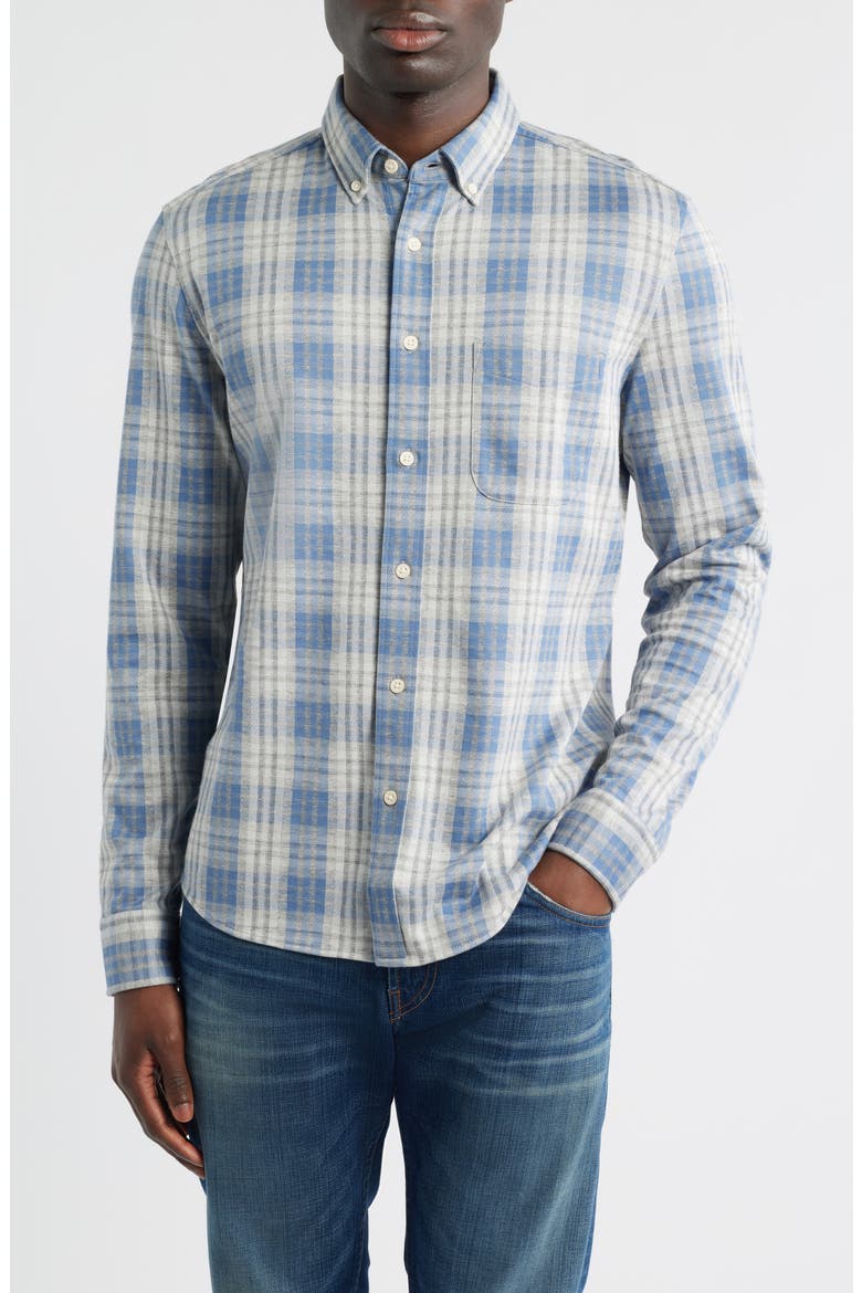 Coastline Knit Button-Down Shirt, Main, color, HORIZON BLUE PLAID