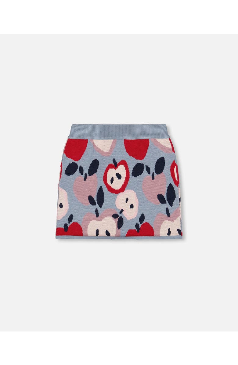Deux par Deux Knit Skirt with Apple Heart Jacquard, Alternate, color, Blue And Red