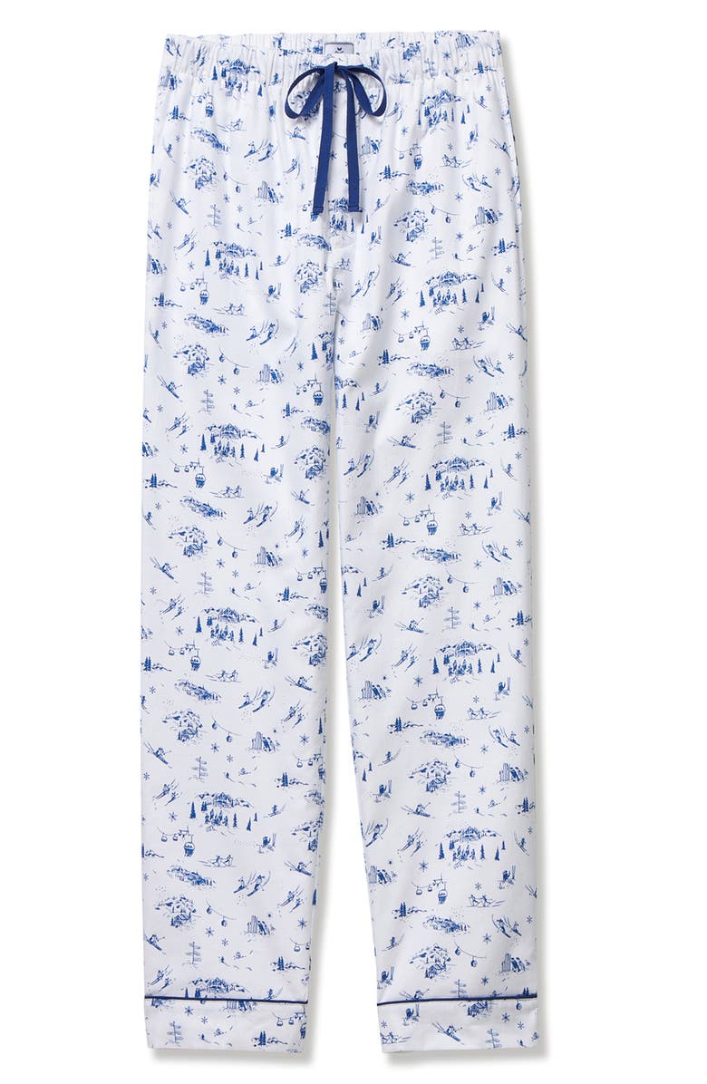 Petite Plume Après Ski Brushed Cotton Twill Pajama Pants, Alternate, color, Navy