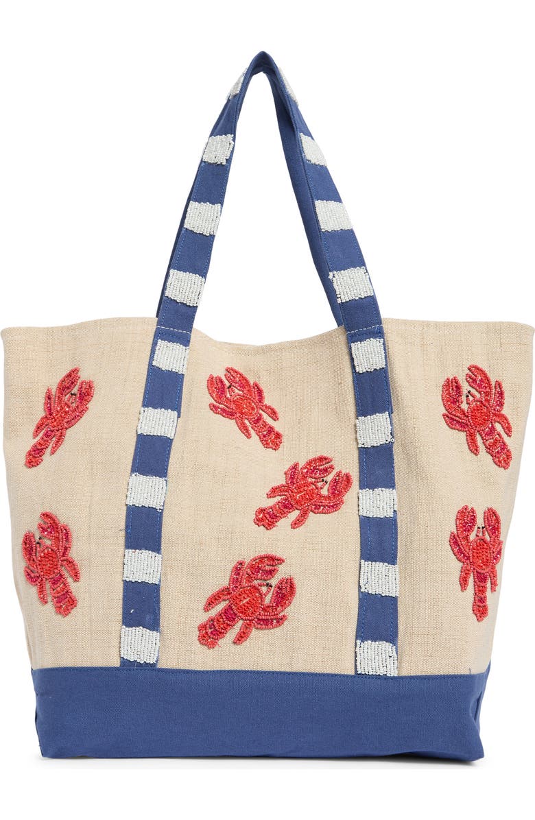 Collection XIIX Lobster Beaded Canvas Tote, Main, color, Blue