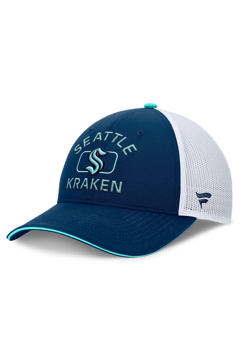 Men's Fanatics Deep Sea Blue/White Seattle Kraken Authentic Pro Rink Trucker Hat, Main, color, Navy