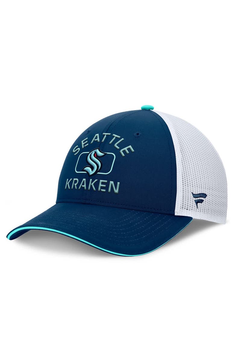 FANATICS Men's Fanatics Deep Sea Blue/White Seattle Kraken Authentic Pro Rink Trucker Hat, Main, color, Navy