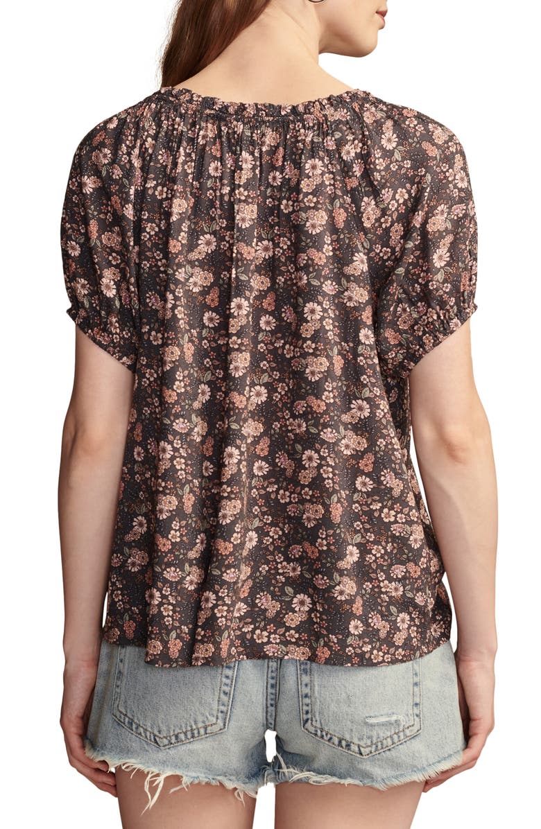 Lucky Brand Floral Split Neck Top, Alternate, color, Rose Sprti