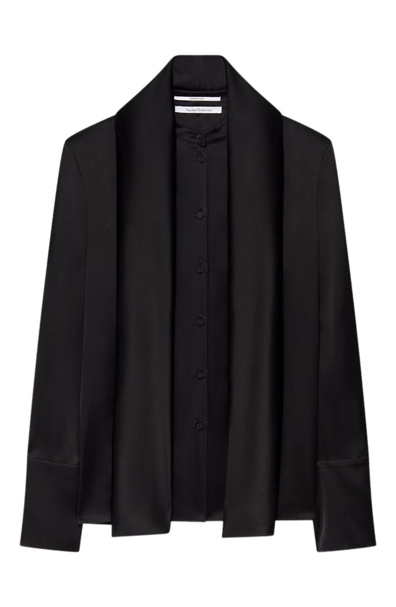 Another Tomorrow Band Collar Blouse with Scarf, Alternate, color, Black