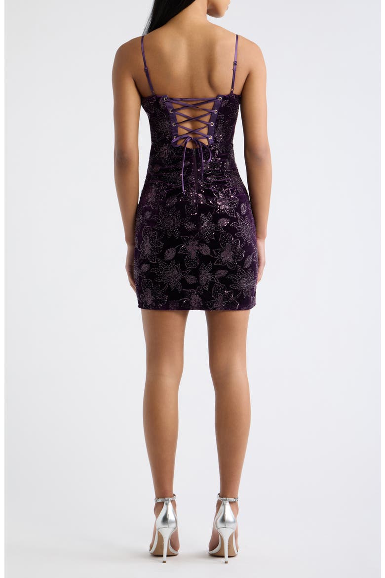 Sequin Velvet Corset Minidress, Alternate, color, EGGPLANT