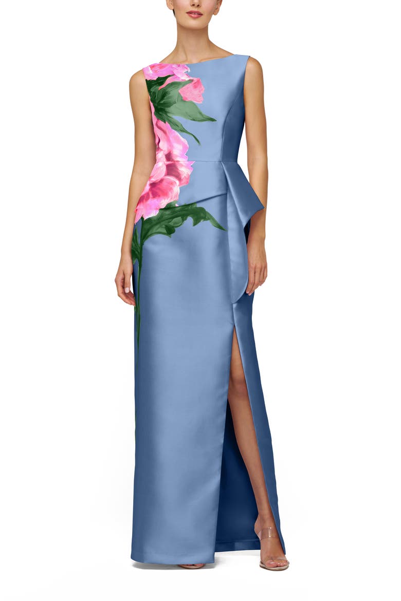 Luciana Placed Floral Column Gown, Main, color, PEARL BLUE MULTI