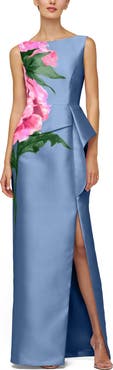 Kay Unger Luciana Placed Floral Column Gown