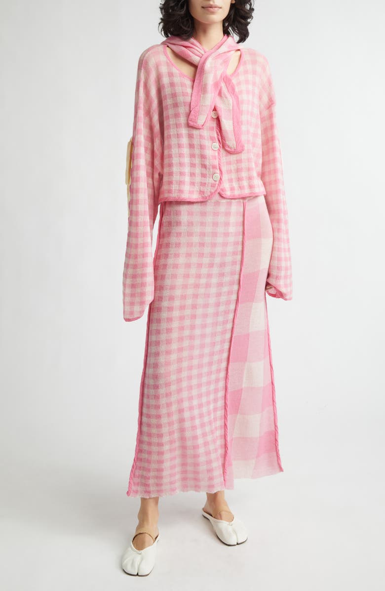 YanYan Mixed Scale Gingham Wool Maxi Skirt, Alternate, color, Pink