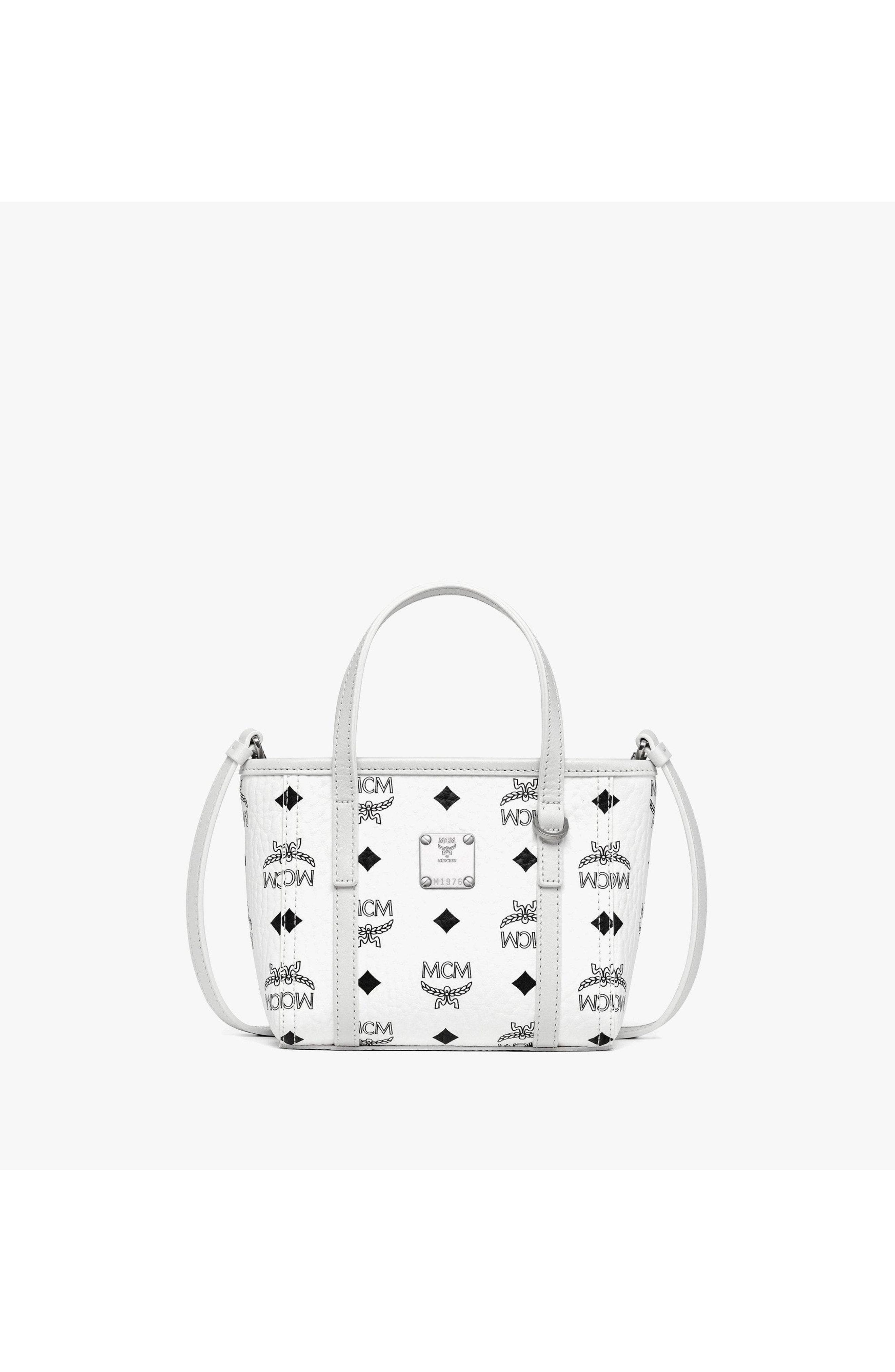 MCM Toni Top-Zip Shopper in Visetos, Main, color, White