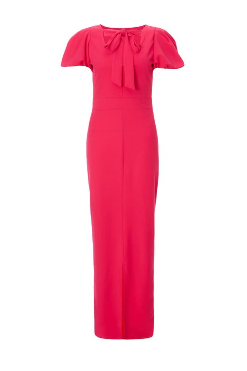 Quiz Scuba Crepe Maxi Dress With Puff Sleeve In Magenta