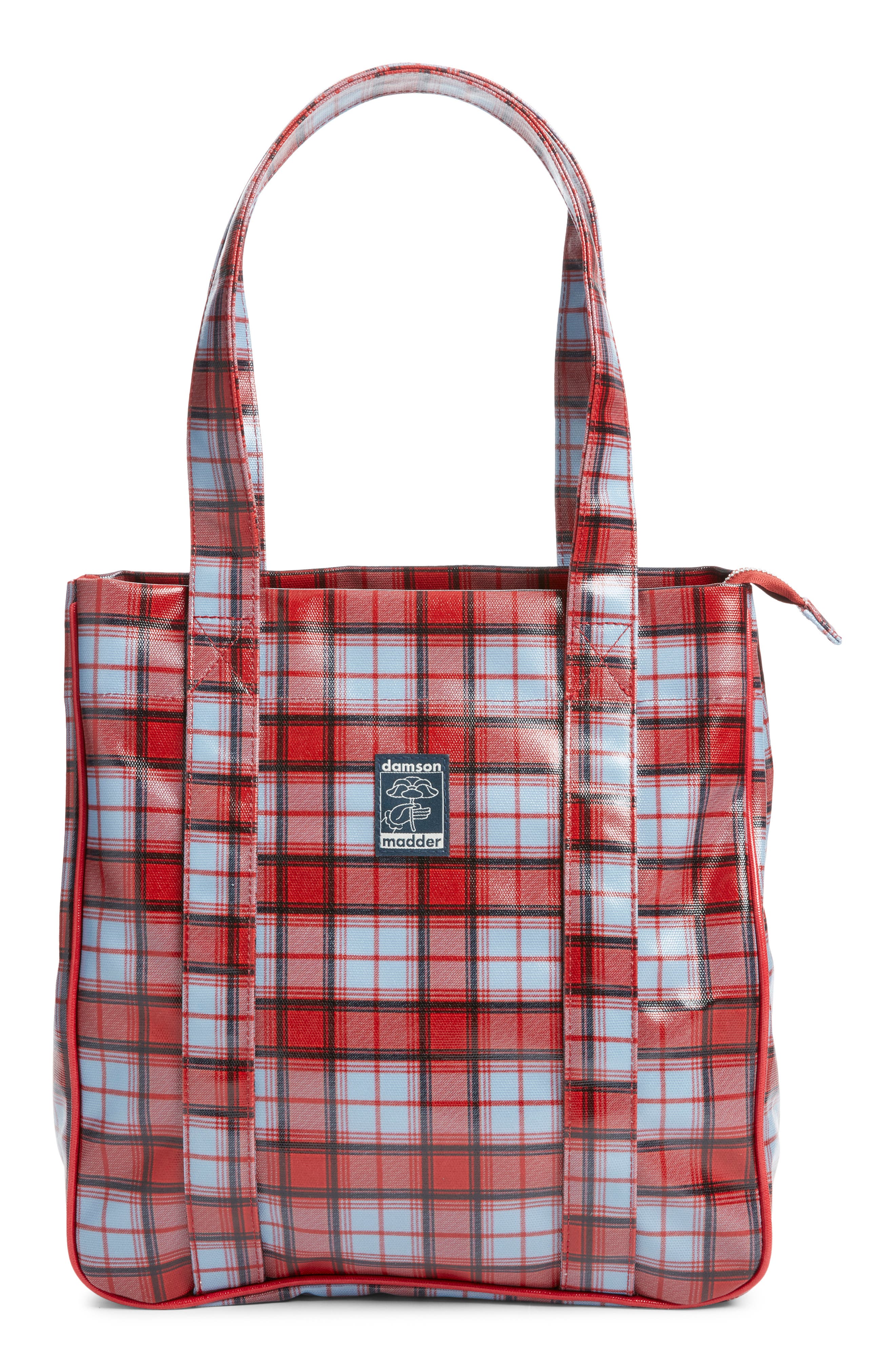 Damson Madder Blue Fog Check Tote, Main, color, Red/ Blue Multi