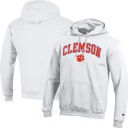 Champion Men's Champion  White Clemson Tigers Arched Logo Fleece Pullover Hoodie