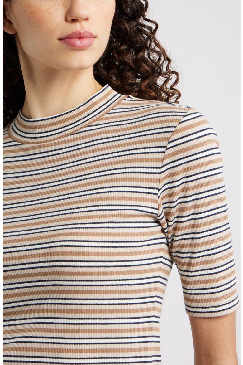 The Stripe Mock Neck Rib Top, Alternate, color, CAMEL MULTI