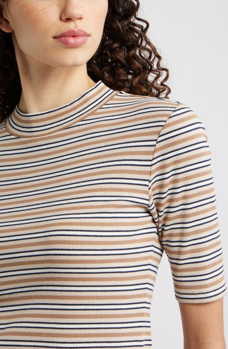 FRAME The Stripe Mock Neck Rib Top, Alternate, color, Camel Multi