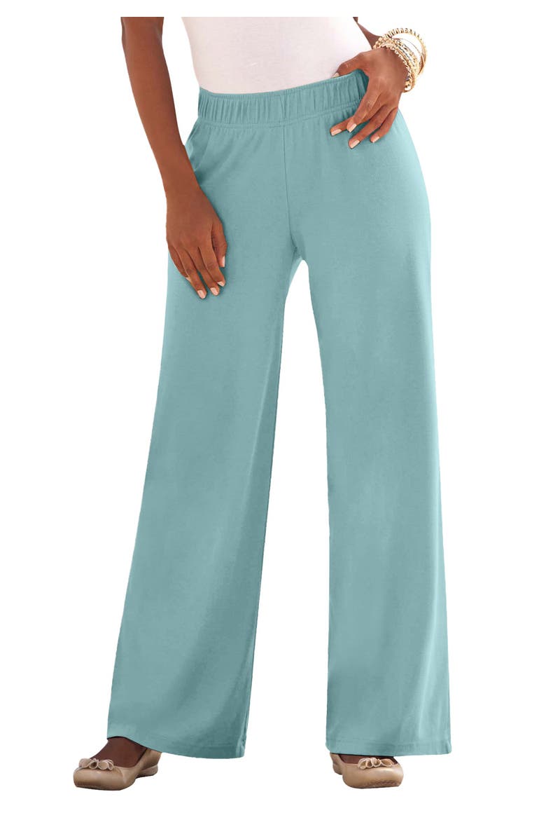 Plus Size Pull On Wide Leg Soft Knit Pant, Main, color, COOL SAGE