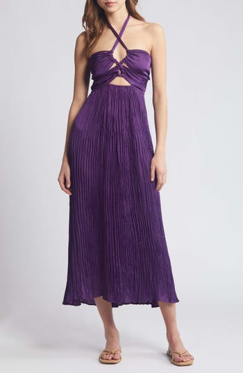 Shop Sessun Sessùn Trancoso Cutout Detail Halter Strap Midi Dress In Picasso Lily