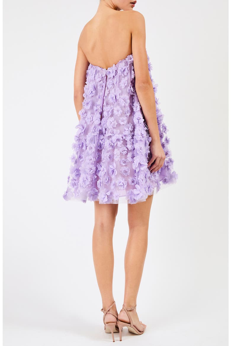 Bianca Floral Appliqué Strapless Babydoll Minidress, Alternate, color, LAVENDER
