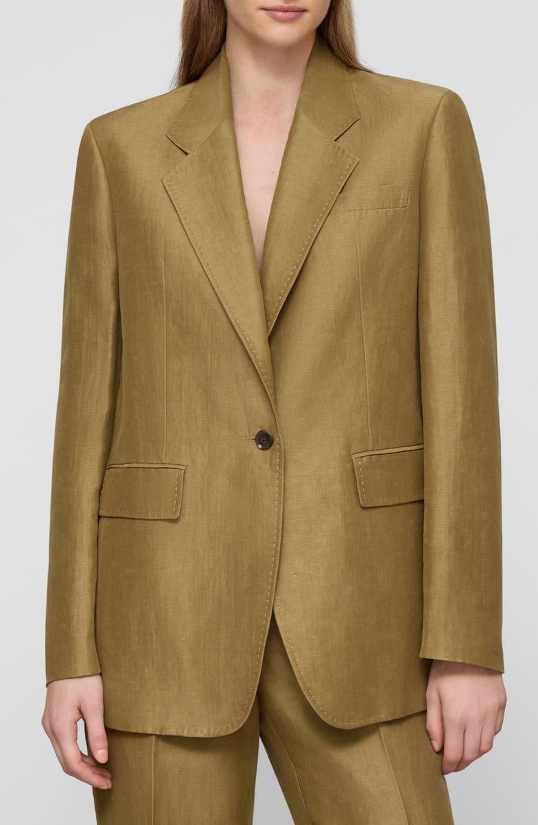 Lafayette 148 New York Linen Blend Blazer, Main, color, Khaki Green