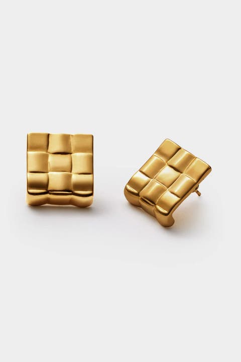 Taya Waterproof Gold Woven Oversized Stud Earrings