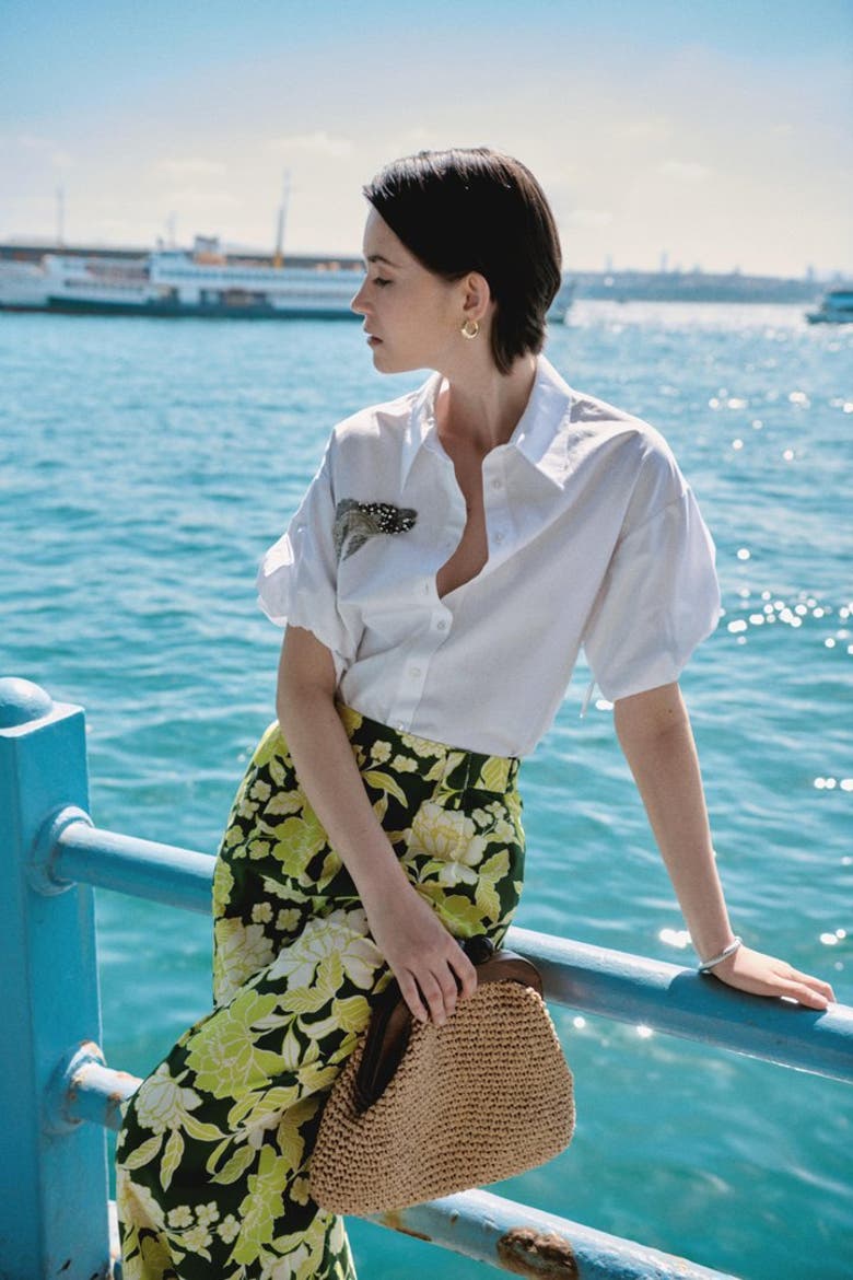 Fish Print Embellished Shirt, Alternate, color, WHITE