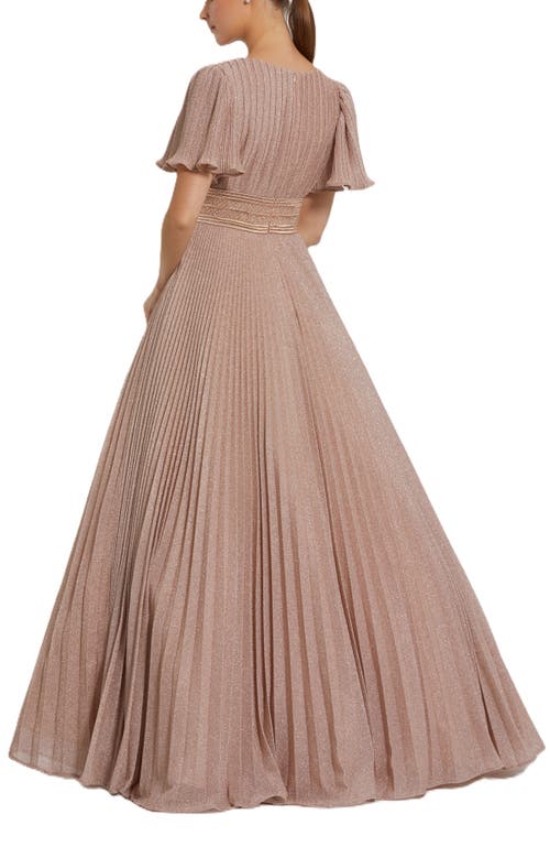 Mac Duggal Shimmering Pleated A-line Gown In Rose Gold