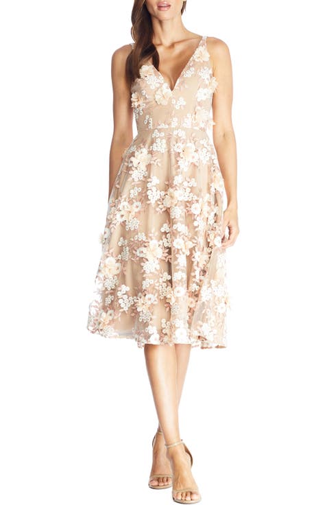 Elisa Floral Appliqué Embroidered Fit & Flare Dress