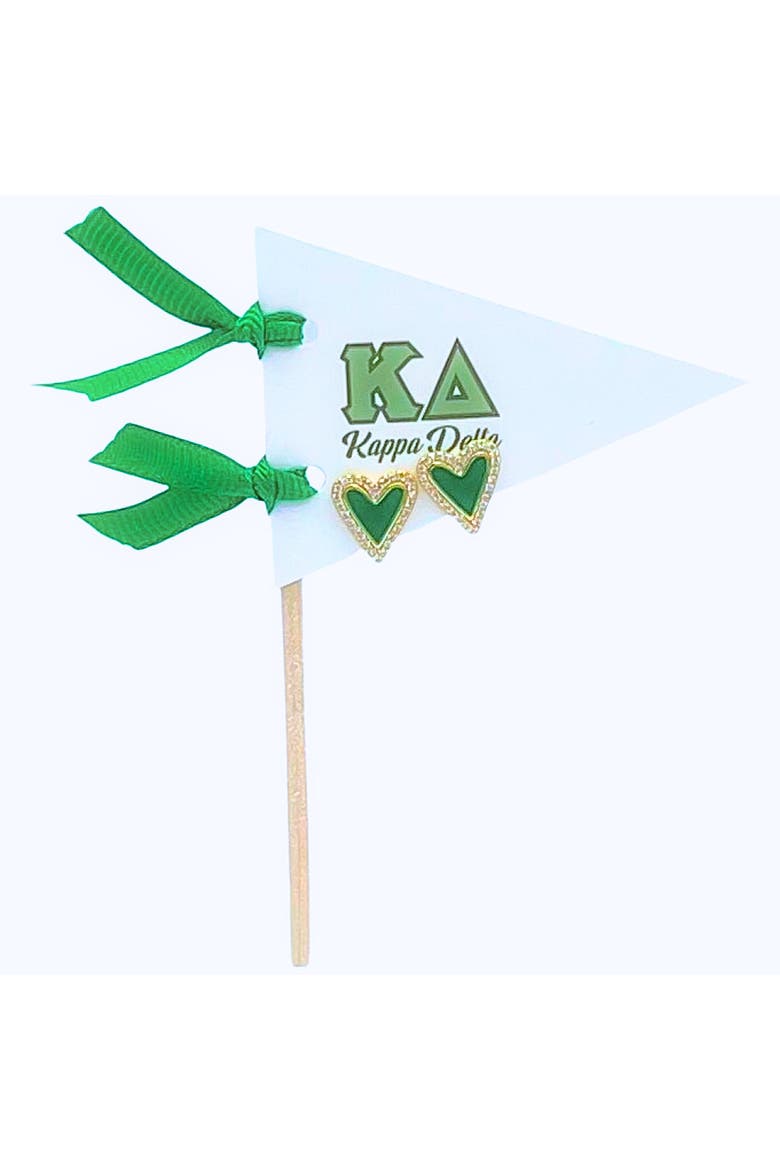 Kappa Delta Heart Stud Enamel Earrings on Sorority Pennant Flag, Main, color, Yellow Gold