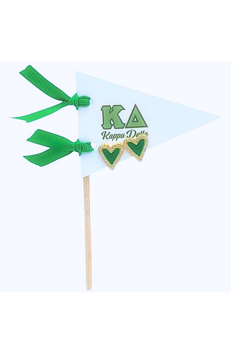 Color Shout Kappa Delta Heart Stud Enamel Earrings on Sorority Pennant Flag, Main, color, Yellow Gold