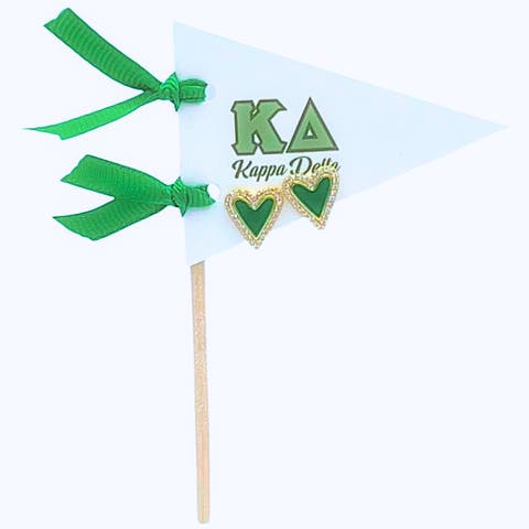 Kappa Delta Heart Stud Enamel Earrings on Sorority Pennant Flag