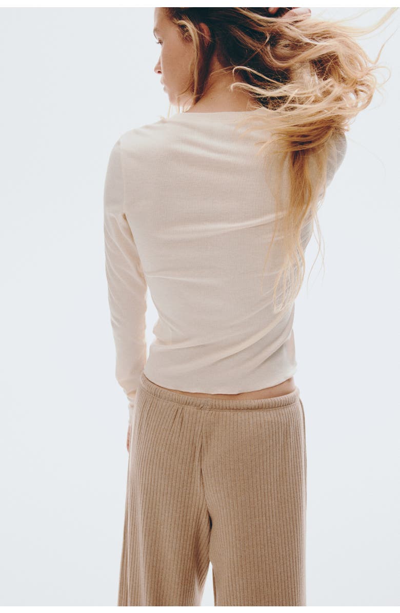 H&M Wide Rib-knit Trousers, Alternate, color, 