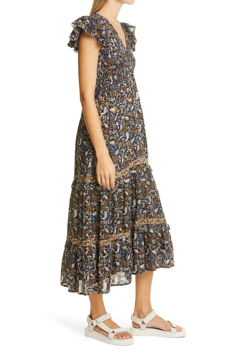 Sea Walker Metallic Flutter Sleeve Maxi Dress, Alternate, color, 