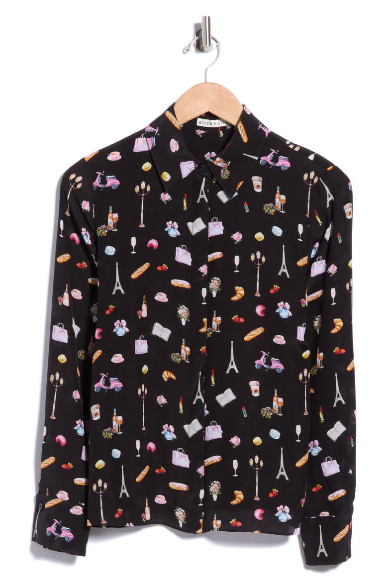 Brady Slim Silk Button Down Shirt, Main, color, BLACK MULTI