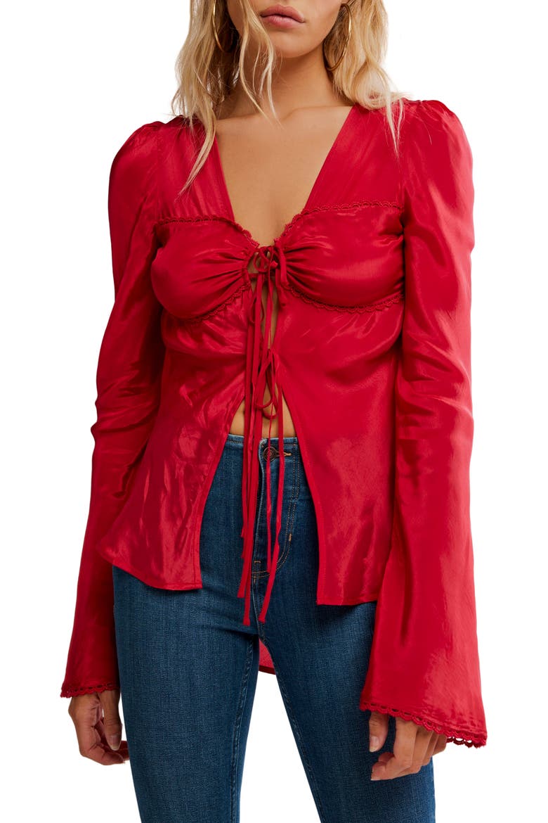 Bali Bell Sleeve Tie Front Top, Main, color, SALSA