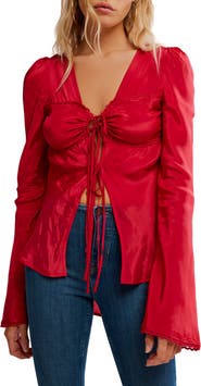 Free People Bali Bell Sleeve Tie Front Top