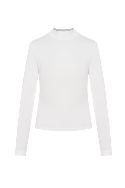Mock Neck Stretch Jersey Knit Top