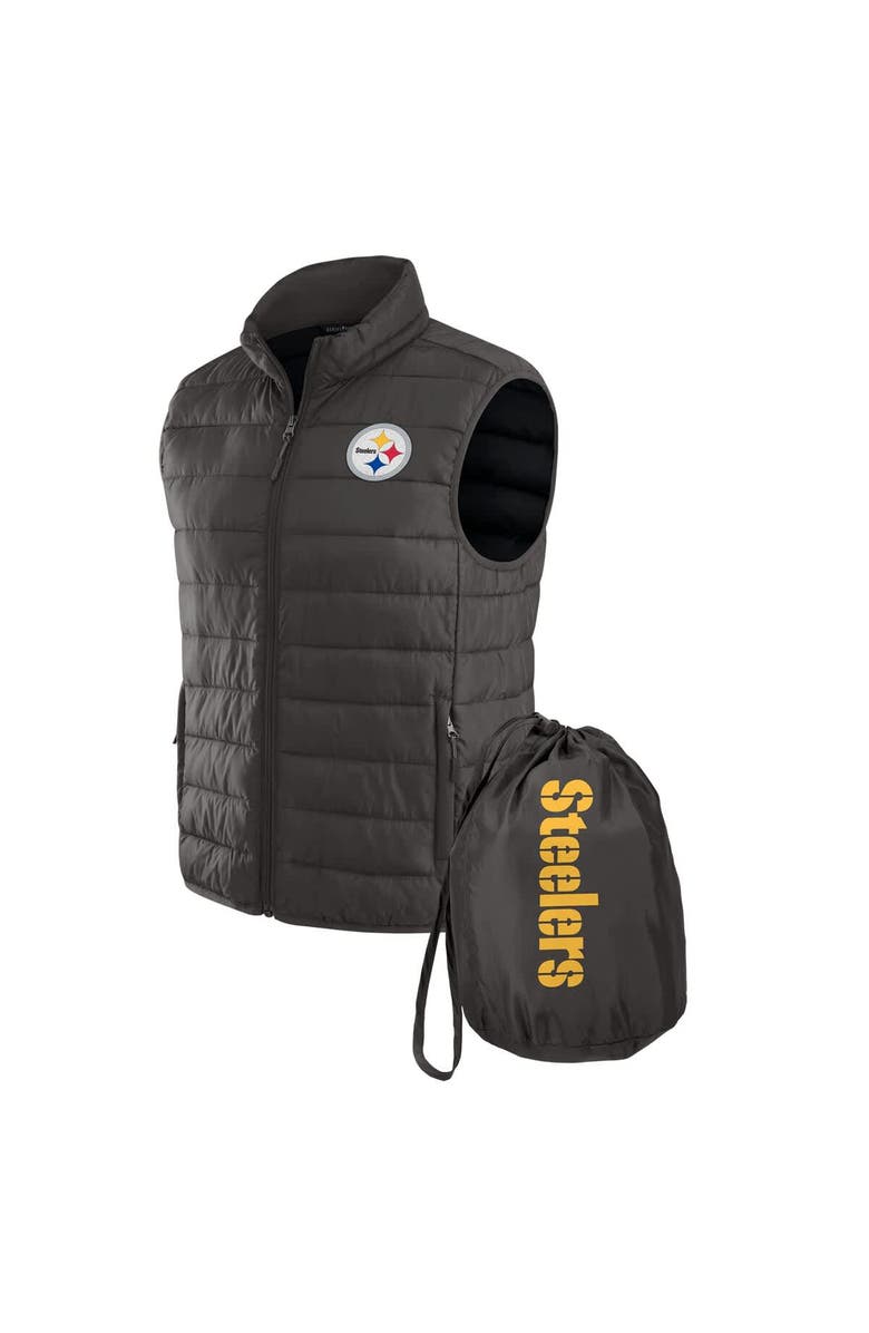 Darius Rucker Collection by Fanatics Men's NFL x Darius Rucker Collection by Fanatics Black Pittsburgh Steelers Packable Full-Zip Vest with Travel Bag, Main, color, 