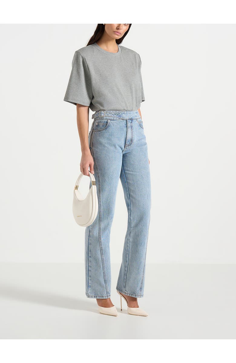 Manière De Voir Mia Wide Shoulder Bodysuit T-Shirt, Alternate, color, Grey